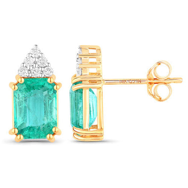 2.87 Carat Genuine Ethiopian Emerald and White Diamond 14K Yellow Gold Earrings - 0