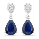 2.76 Carat Genuine Blue Sapphire and White Diamond 10K White Gold Earrings-1
