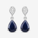 2.76 Carat Genuine Blue Sapphire and White Diamond 10K White Gold Earrings-10