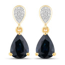 2.76 Carat Genuine Blue Sapphire and White Diamond 10K Yellow Gold Earrings-1