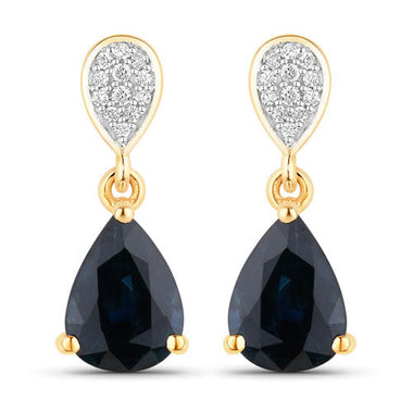 2.76 Carat Genuine Blue Sapphire and White Diamond 10K Yellow Gold Earrings
