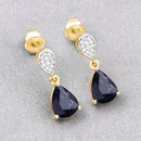 2.76 Carat Genuine Blue Sapphire and White Diamond 10K Yellow Gold Earrings-4
