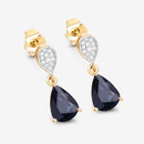 2.76 Carat Genuine Blue Sapphire and White Diamond 10K Yellow Gold Earrings-6