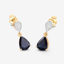 2.76 Carat Genuine Blue Sapphire and White Diamond 10K Yellow Gold Earrings-7