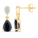 2.76 Carat Genuine Blue Sapphire and White Diamond 10K Yellow Gold Earrings-2