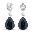 2.76 Carat Genuine Blue Sapphire and White Diamond 14K White Gold Earrings-1