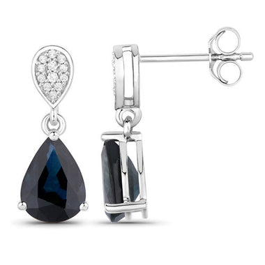 2.76 Carat Genuine Blue Sapphire and White Diamond 14K White Gold Earrings - 0