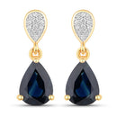 2.76 Carat Genuine Blue Sapphire and White Diamond 14K Yellow Gold Earrings-1