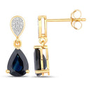 2.76 Carat Genuine Blue Sapphire and White Diamond 14K Yellow Gold Earrings-2
