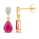 2.46 Carat Genuine Ruby and White Diamond 10K Yellow Gold Earrings-2