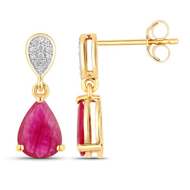 2.46 Carat Genuine Ruby and White Diamond 10K Yellow Gold Earrings - 0