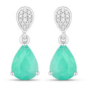 2.28 Carat Genuine Zambian Emerald and White Diamond 10K White Gold Earrings-1