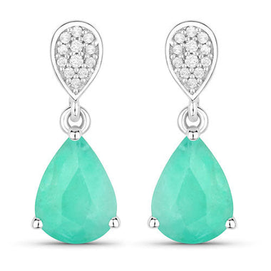 2.28 Carat Genuine Zambian Emerald and White Diamond 10K White Gold Earrings