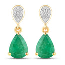 2.28 Carat Genuine Zambian Emerald and White Diamond 10K Yellow Gold Earrings-1