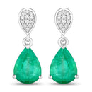2.28 Carat Genuine Zambian Emerald and White Diamond 14K White Gold Earrings-1