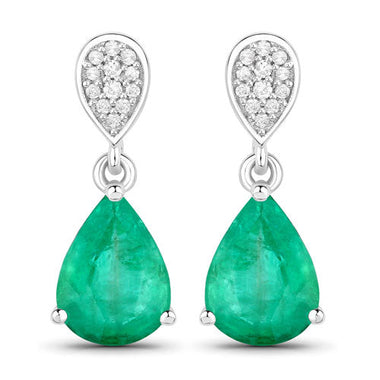 2.28 Carat Genuine Zambian Emerald and White Diamond 14K White Gold Earrings