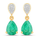 2.28 Carat Genuine Zambian Emerald and White Diamond 14K Yellow Gold Earrings-1