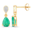 2.28 Carat Genuine Zambian Emerald and White Diamond 14K Yellow Gold Earrings-2