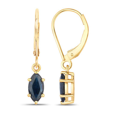 1.20 Carat Genuine Blue Sapphire 10K Yellow Gold Earrings - 0