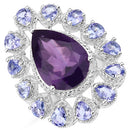 5.82 Carat Genuine Amethyst and Tanzanite .925 Sterling Silver Ring-1