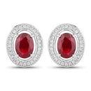 2.12 Carat Genuine Ruby and White Diamond 14K White Gold Earrings-1
