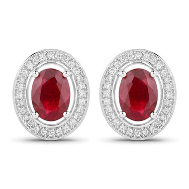 2.12 Carat Genuine Ruby and White Diamond 14K White Gold Earrings