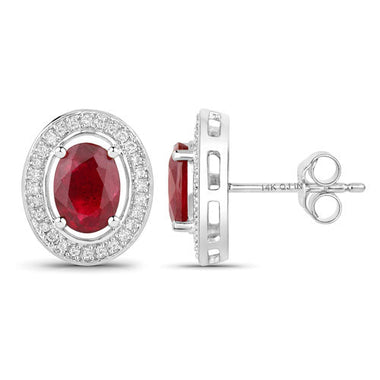 2.12 Carat Genuine Ruby and White Diamond 14K White Gold Earrings - 0