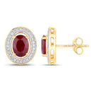 2.12 Carat Genuine Ruby and White Diamond 14K Yellow Gold Earrings-2
