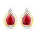 1.36 Carat Genuine Ruby and White Diamond 14K Yellow Gold Earrings-1