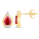 1.36 Carat Genuine Ruby and White Diamond 14K Yellow Gold Earrings-2