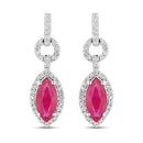 1.23 Carat Genuine Ruby and White Diamond 14K White Gold Earrings-1