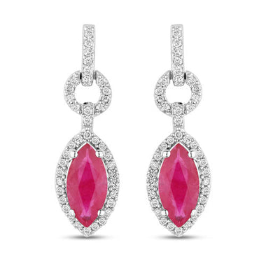 1.23 Carat Genuine Ruby and White Diamond 14K White Gold Earrings