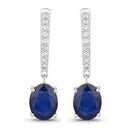 3.24 Carat Genuine Blue Sapphire and White Diamond 14K White Gold Earrings-1