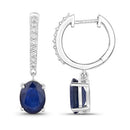 3.24 Carat Genuine Blue Sapphire and White Diamond 14K White Gold Earrings-2