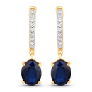 3.24 Carat Genuine Blue Sapphire and White Diamond 14K Yellow Gold Earrings-1