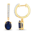 3.24 Carat Genuine Blue Sapphire and White Diamond 14K Yellow Gold Earrings-2