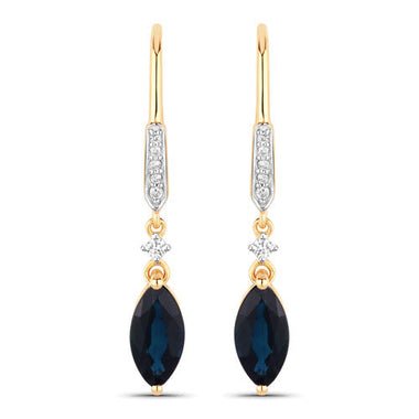 2.73 Carat Genuine Blue Sapphire and White Diamond 14K Yellow Gold Earrings