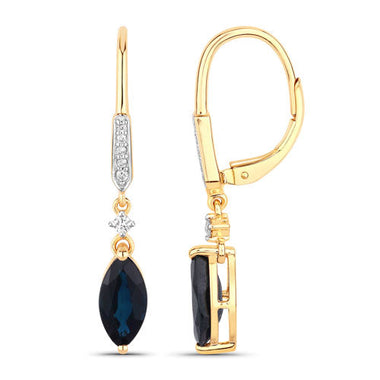 2.73 Carat Genuine Blue Sapphire and White Diamond 14K Yellow Gold Earrings - 0