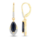 2.79 Carat Genuine Blue Sapphire and White Diamond 14K Yellow Gold Earrings-2