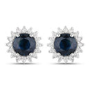 2.38 Carat Genuine Blue Sapphire and White Diamond 14K White Gold Earrings-1