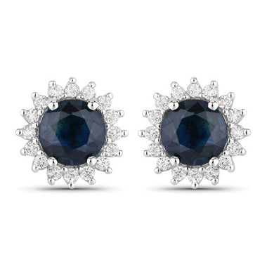 2.38 Carat Genuine Blue Sapphire and White Diamond 14K White Gold Earrings