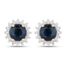 2.38 Carat Genuine Blue Sapphire and White Diamond 14K Yellow Gold Earrings-1