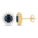 2.38 Carat Genuine Blue Sapphire and White Diamond 14K Yellow Gold Earrings-2