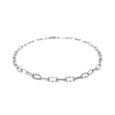 14k White Gold Anklet with Fancy Hammered Oval Links - 0