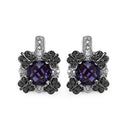 2.67 Carat Genuine Amethyst White Sapphire & Black Diamond .925 Sterling Silver Earrings-5