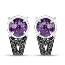 3.61 Carat Genuine Amethyst, Black Diamond and White Diamond .925 Sterling Silver Earrings-4