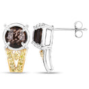 3.75 Carat Genuine Smoky Quartz, Yellow Diamond and White Diamond .925 Sterling Silver Earrings-5