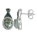 2.55 Carat Genuine Green Amethyst, Green Diamond & White Diamond .925 Sterling Silver Earrings-5