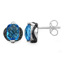 3.74 Carat Genuine Blue Topaz & Black Diamond .925 Sterling Silver Earrings-5