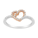 10K Rose Gold over .925 Sterling Silver 1/5 Cttw Diamond Two Tone Open Heart Promise or Fashion Ring (I-J Color, I2-I3 Clarity) - Size 6-1